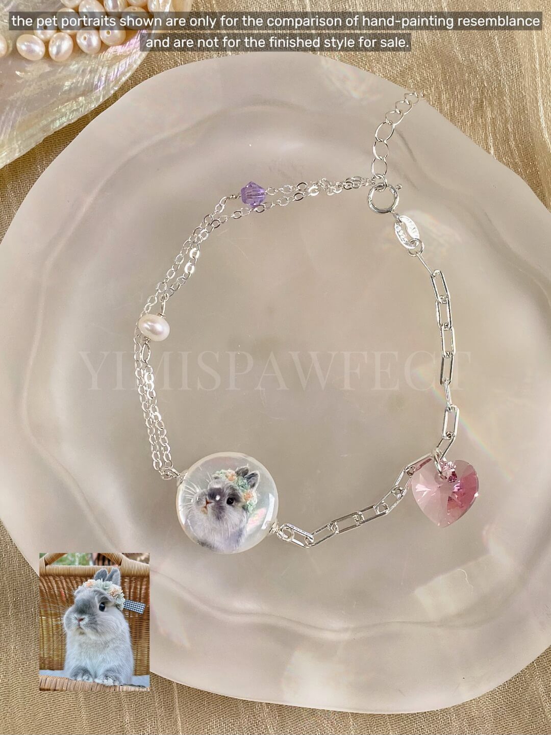 925 Sterling Silver Custom Fur Baby Jewelry – Miniature Handpainted Siamese Cat Portrait Mother-of-Pearl Keepsake Gift Bracelet
