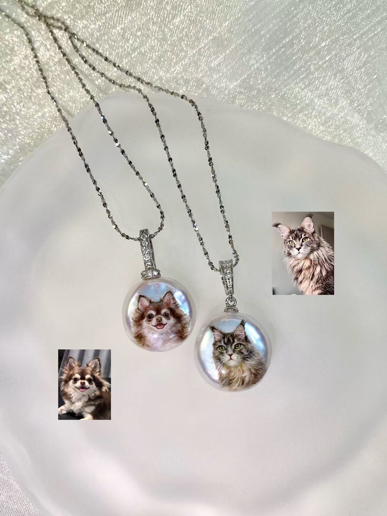 Hand-Painted Pearl & 925 Sterling Silver Necklace A15 - Image 6