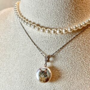 Hand-Painted Pearl & 925 Sterling Silver Necklace A15
