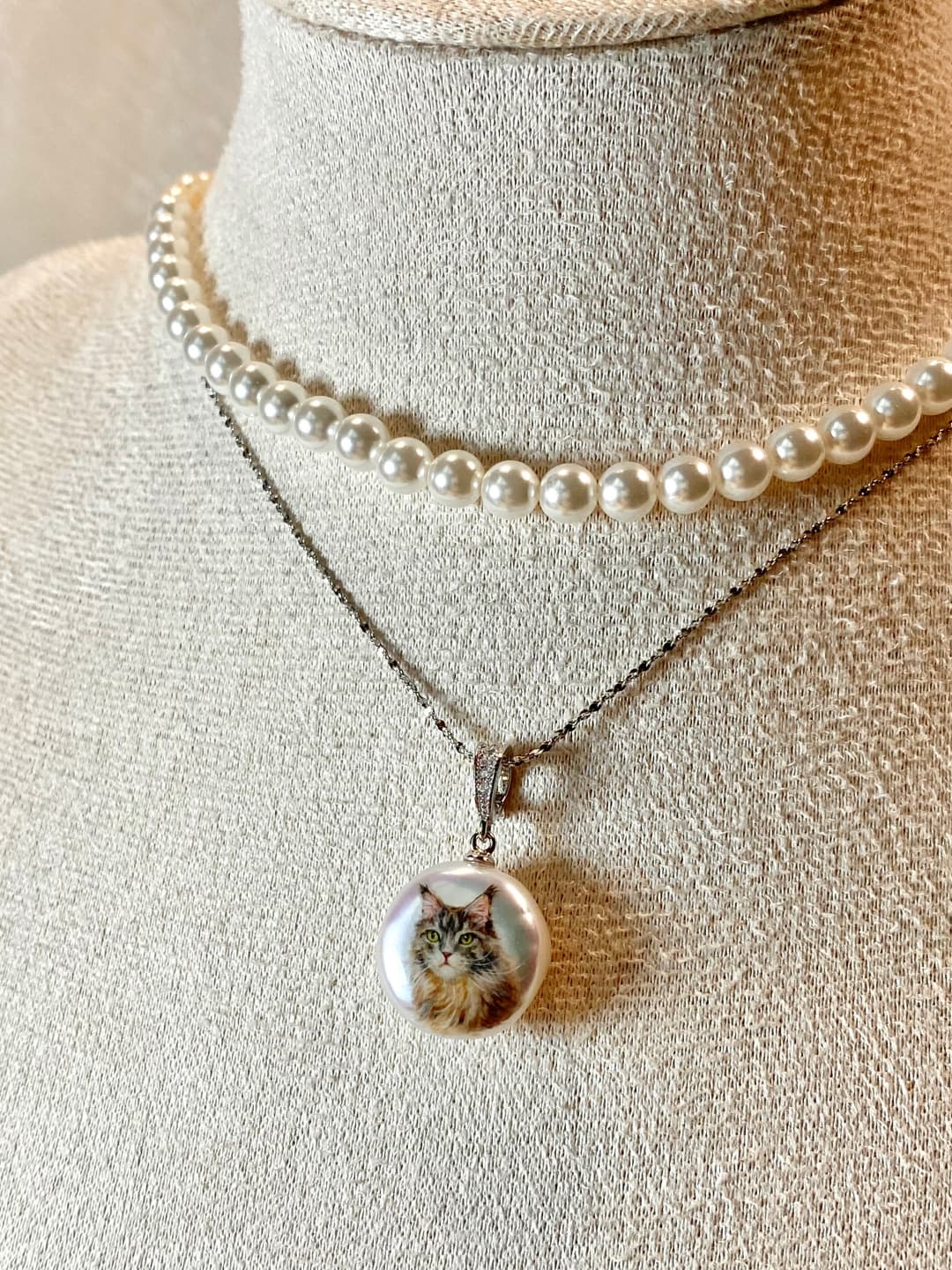 Hand-Painted Pearl & 925 Sterling Silver Necklace A15