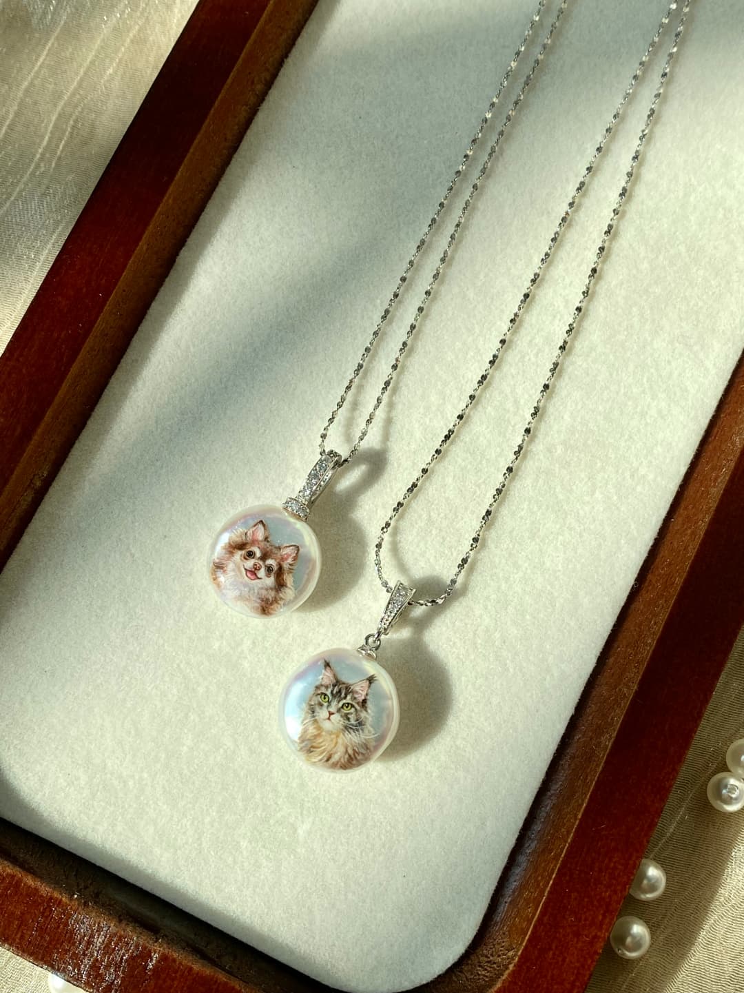Hand-Painted Pearl & 925 Sterling Silver Necklace A15 - Image 3