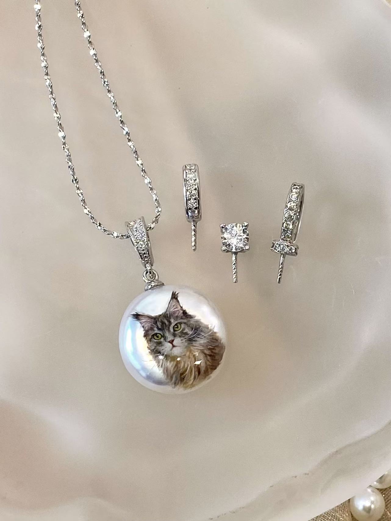 Hand-Painted Pearl & 925 Sterling Silver Necklace A15 - Image 5